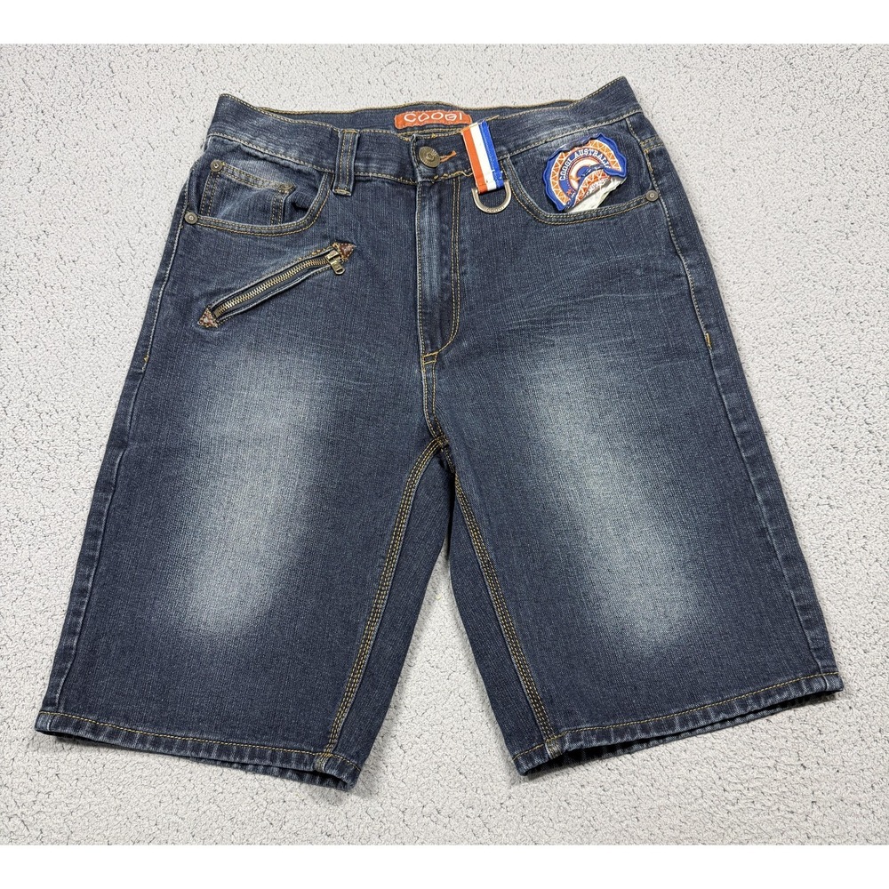 COOGI Shorts Mens 32 Blue Denim Bermuda Relaxed Fit 12 Inseam Zip Pocket